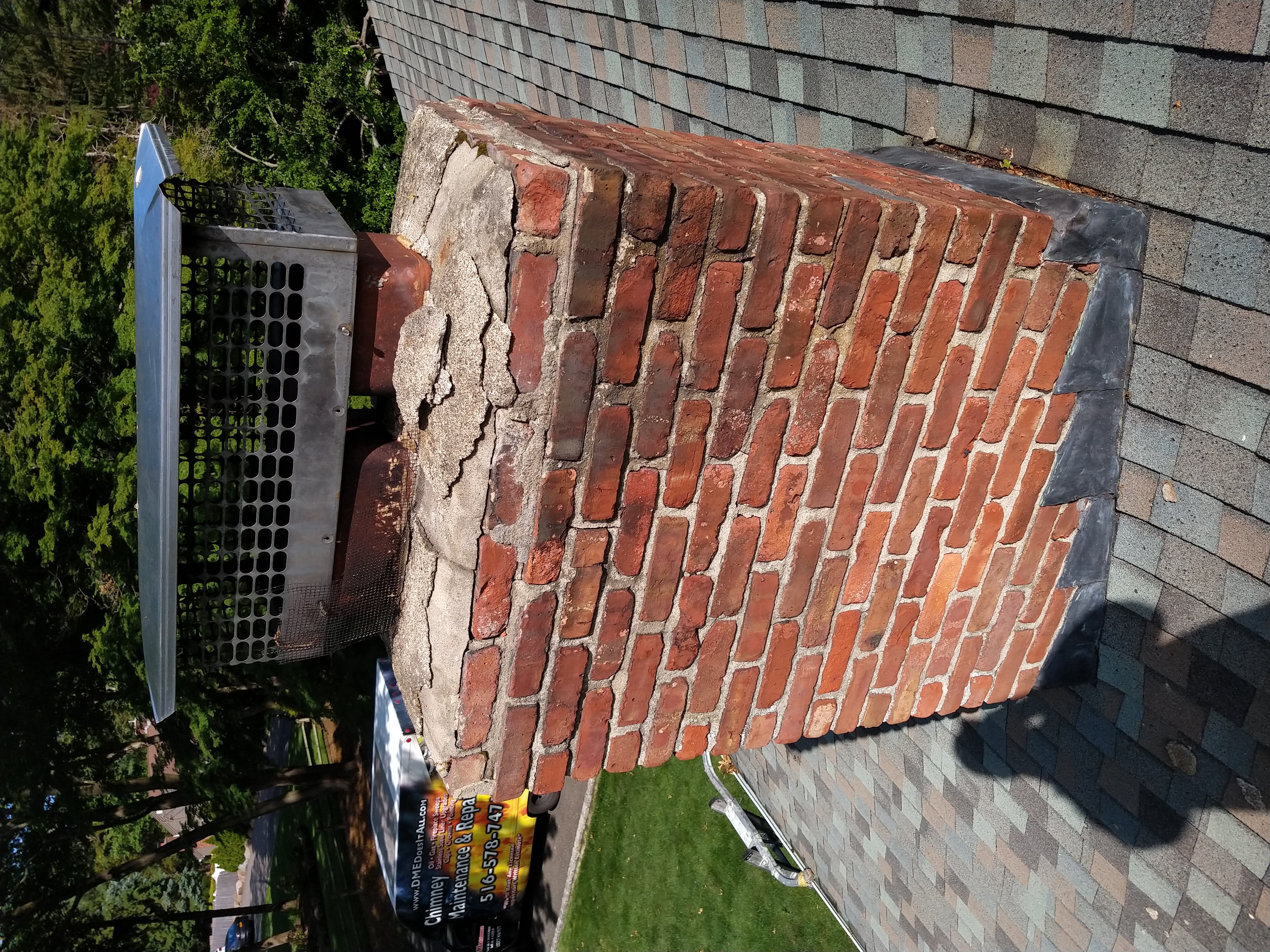 Before and after chimney pointing and tuckpointing in New Hyde Park, NY